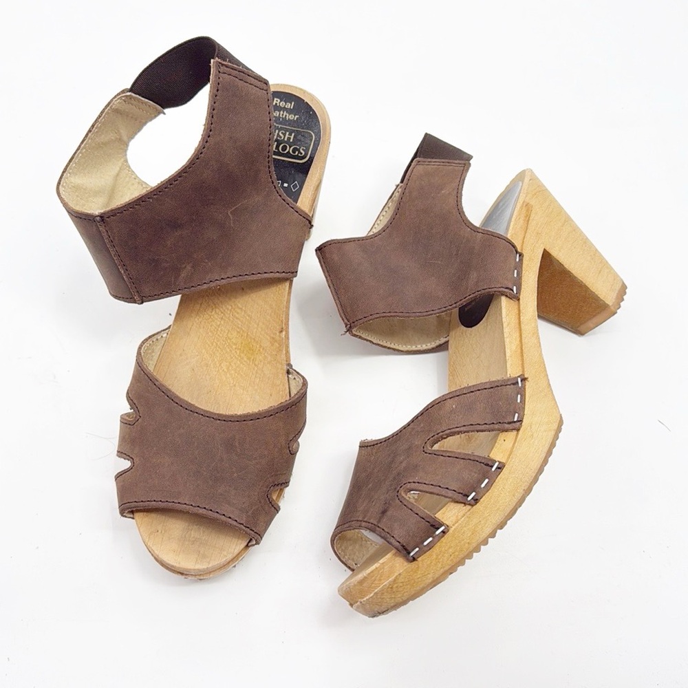Swedish Clogs Brown Suede Heels Strappy size 39